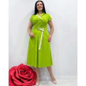 Belted Midi Dress - Green